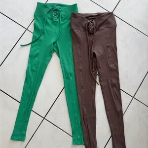 Year of Ours Green and Brown Lace-Up Leggings